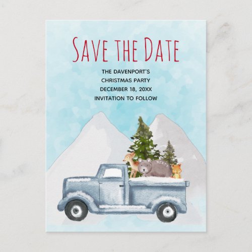Christmas Truck with Cute Animals Save the Date Invitation Postcard