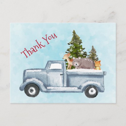 Christmas Truck with Cute Animals Thank You Postcard
