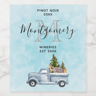 Christmas Truck with Cute Animals Wine Making Wine Label