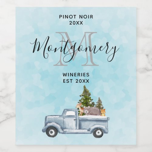  Christmas Truck with Cute Animals Wine Making Wine Label