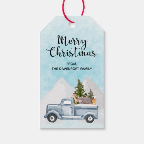 Christmas Truck with Cute Forest Animals Gift Tags