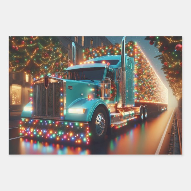 Christmas truck with lights wrapping paper sheets (Front)