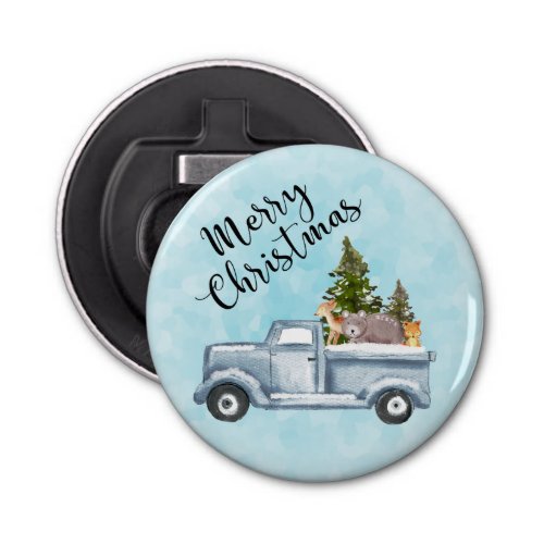 Christmas Truck with Pine Trees  Forest Animals Bottle Opener