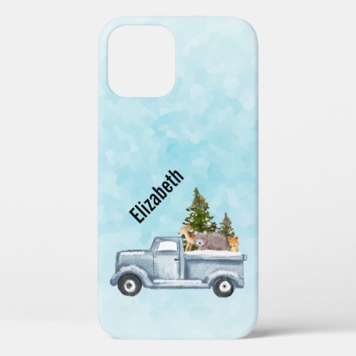 Christmas Truck with Pine Trees  Forest Animals iPhone 12 Case