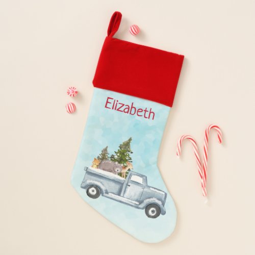Christmas Truck with Pine Trees  Forest Animals Christmas Stocking