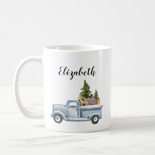 Christmas Truck with Pine Trees  Forest Animals Coffee Mug