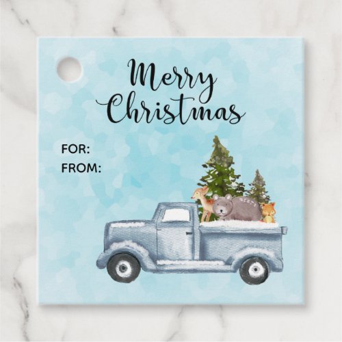 Christmas Truck with Pine Trees  Forest Animals Favor Tags