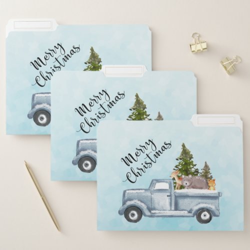 Christmas Truck with Pine Trees  Forest Animals File Folder