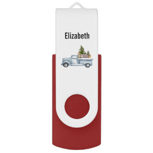 Christmas Truck with Pine Trees & Forest Animals Flash Drive