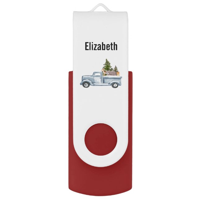 Christmas Truck with Pine Trees & Forest Animals Flash Drive (Front Vertical)