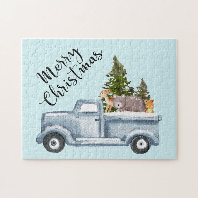 Christmas Truck with Pine Trees & Forest Animals Jigsaw Puzzle (Horizontal)