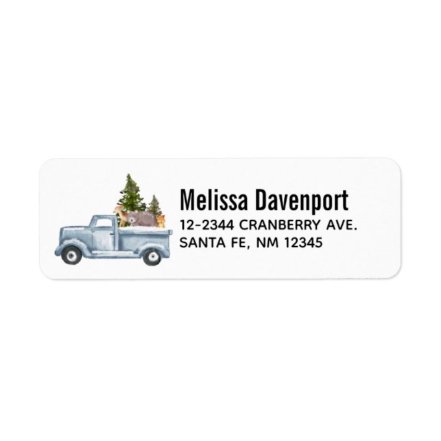 Christmas Truck with Pine Trees & Forest Animals Label (Front)