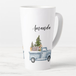 Christmas Truck with Pine Trees & Forest Animals Latte Mug