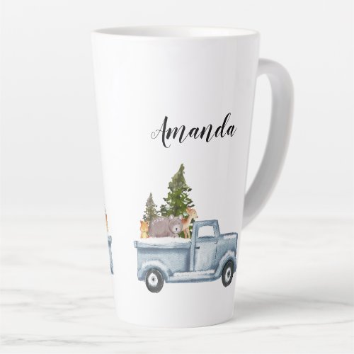 Christmas Truck with Pine Trees  Forest Animals Latte Mug