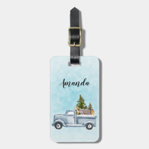 Christmas Truck with Pine Trees & Forest Animals Luggage Tag