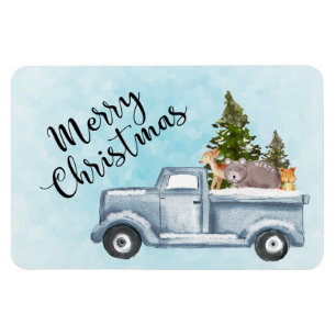 Christmas Truck with Pine Trees & Forest Animals Magnet