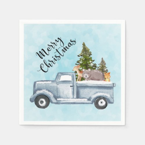 Christmas Truck with Pine Trees  Forest Animals Napkins