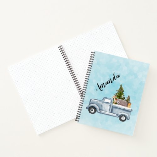 Christmas Truck with Pine Trees  Forest Animals Notebook
