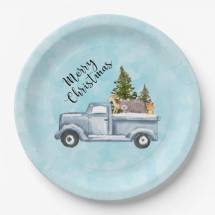 Christmas Truck with Pine Trees & Forest Animals Paper Plates