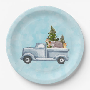 Christmas Truck with Pine Trees & Forest Animals Paper Plates