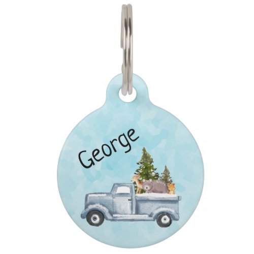  Christmas Truck with Pine Trees  Forest Animals Pet ID Tag