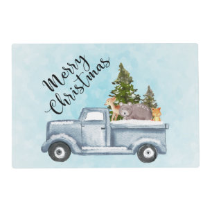 Christmas Truck with Pine Trees & Forest Animals Placemat