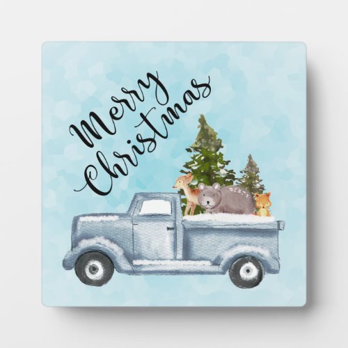 Christmas Truck with Pine Trees  Forest Animals Plaque