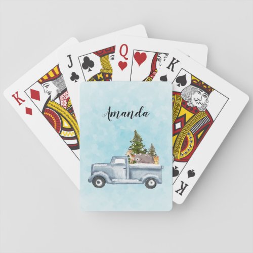 Christmas Truck with Pine Trees  Forest Animals Poker Cards