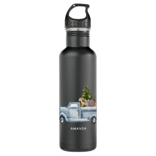Christmas Truck with Pine Trees & Forest Animals Stainless Steel Water Bottle