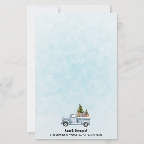 Christmas Truck with Pine Trees  Forest Animals Stationery