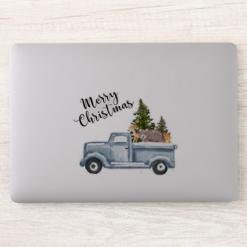 Christmas Truck with Pine Trees  Forest Animals Sticker