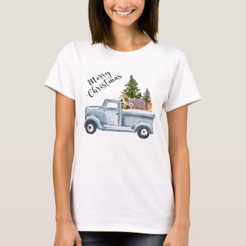Christmas Truck with Pine Trees  Forest Animals T_Shirt