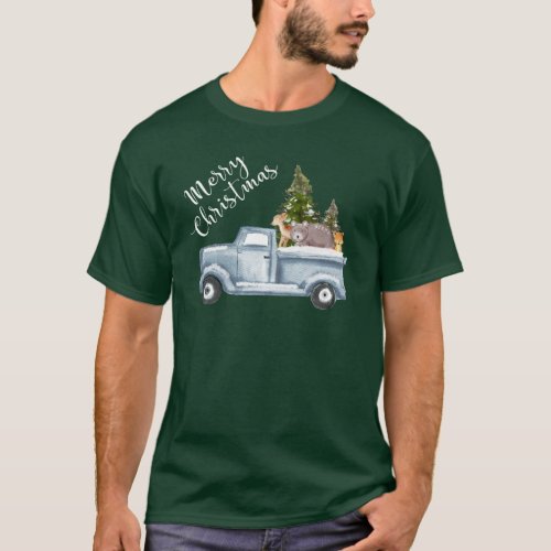  Christmas Truck with Pine Trees  Forest Animals T_Shirt