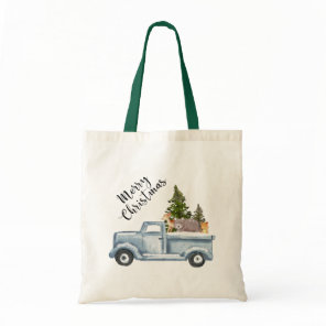 Christmas Truck with Pine Trees & Forest Animals Tote Bag