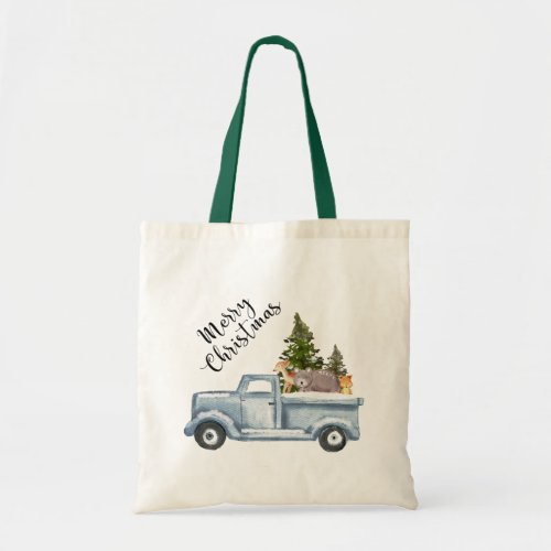  Christmas Truck with Pine Trees  Forest Animals Tote Bag