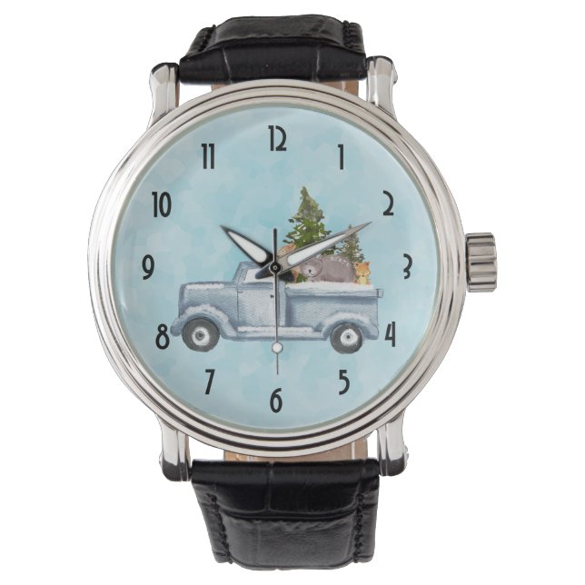 Christmas Truck with Pine Trees & Forest Animals Watch (Front)