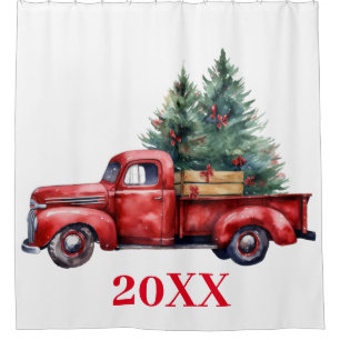 Christmas truck with tree shower curtain