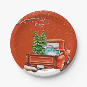Christmas truck with trees birthday Invitation Paper Plates