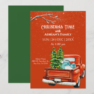 Christmas truck with trees on snow invitation