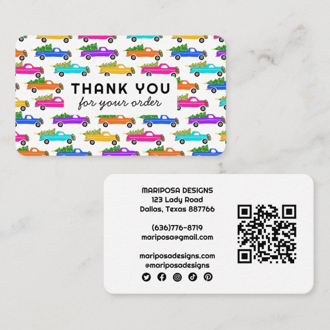 Christmas Trucks Customer Order Thank You QR Code Business Card (Front/Back)