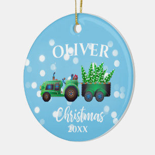 Christmas Trucks Photo Cute Blue Kids Ceramic Ornament