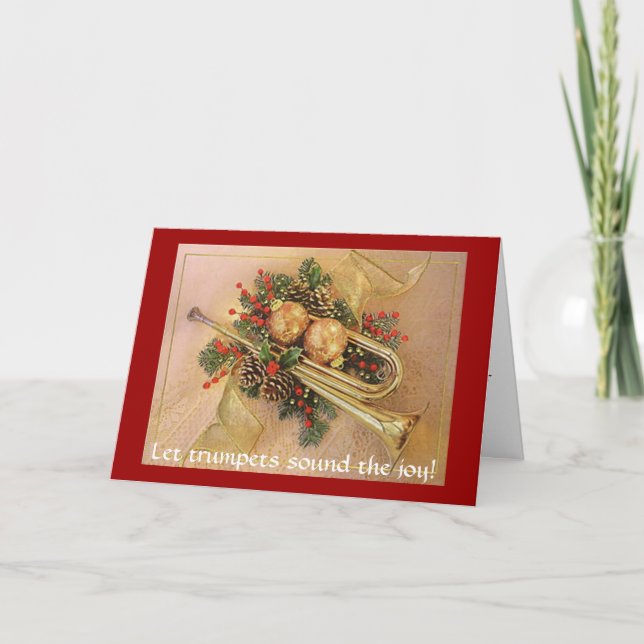 Christmas Trumpet, Let trumpets sound the joy! Holiday Card (Front)