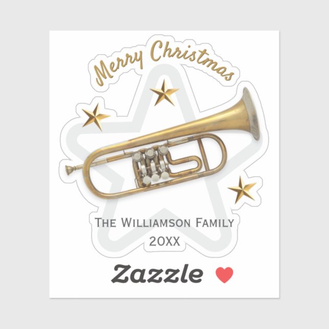 Christmas Trumpet Stars Music Lover's Personalized Sticker (Sheet)
