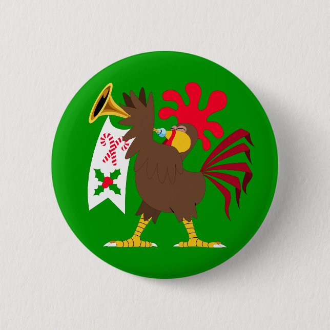 Christmas Trumpeting Rooster Button (Front)