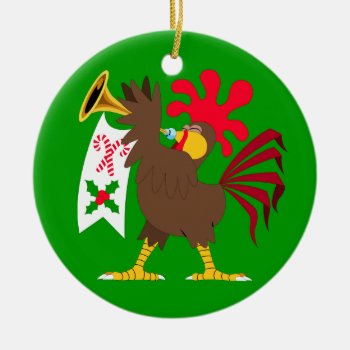 Christmas Trumpeting Rooster Ceramic Ornament by santasgrotto at Zazzle
