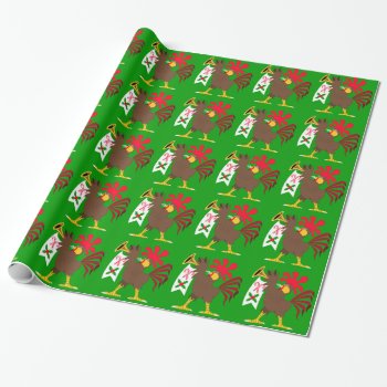 Christmas Trumpeting Rooster Wrapping Paper by santasgrotto at Zazzle