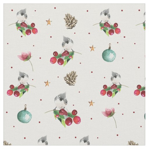 Christmas Tufted Titmouse Winter Bird Pattern Fabric