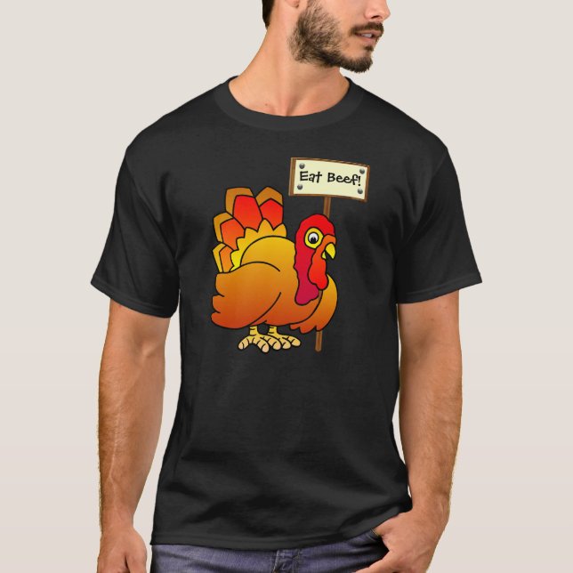 Christmas Turkey With 'Eat Beef' Sign T-Shirt (Front)