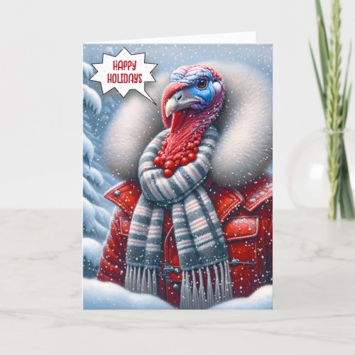 Christmas Turkey With Red Coat Card