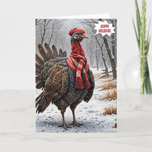 Christmas Turkey With Red Scarf Card